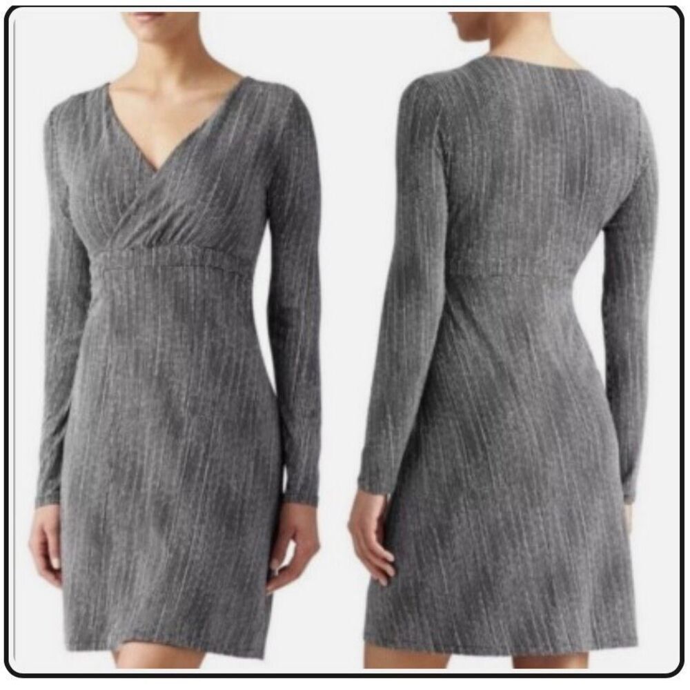 Athleta Wrap It Up long sleeve black and white mini dot patterned wrap dress - 2